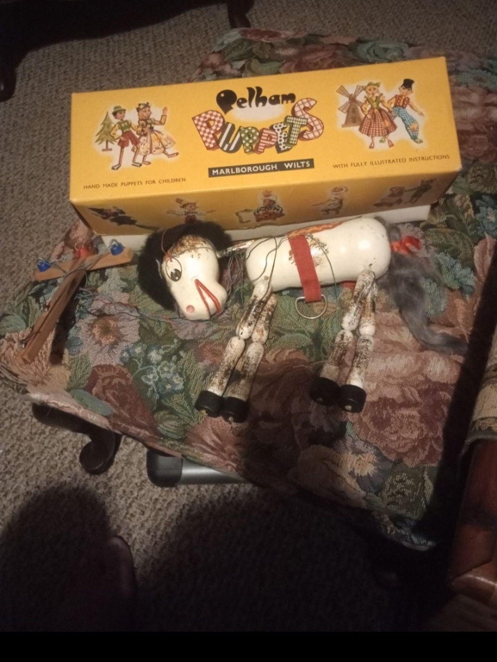 Vintage White and Black Horse Puppet